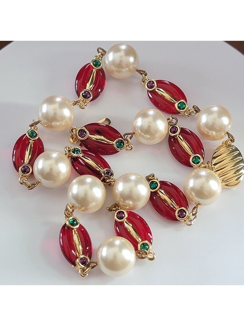 Vintage Swarovski Necklace Red Murano Glass & Pearls #1891